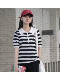  Dsicount Stripe Color Matching Sweet Fresh Top 
