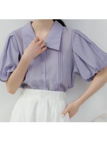 Discount Horn Sleeve Doll Collars Fashion Blouse 
