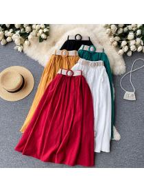New style casual matching A-line elastic waist Plain color skirt
