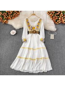 Vintage style square neck embroidered dress matching long dress