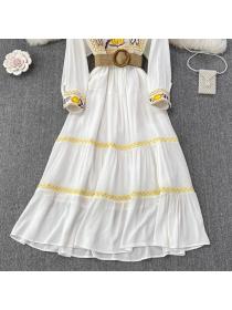Vintage style square neck embroidered dress matching long dress