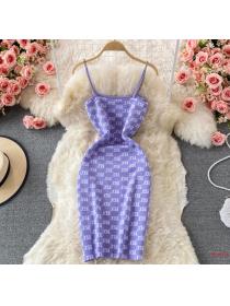 Hot girl's stretch tube top knitted hip-full dress