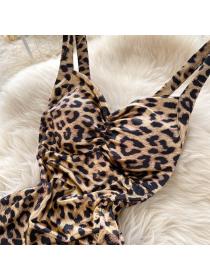 Summer new vintage style leopard print sexy V-neck Sling dress