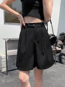 Women's summer A-line black high-waisted straight casual Short pants