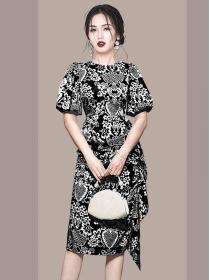 Retro Ethnic Totem Print Elegant Slim Floral Thin Mid-Length Skirt
