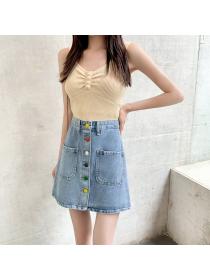 Korean fashion denim skirt women's plus size short skirt matching A-line skirt