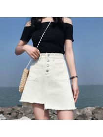Korean style high waist plus size students thin A-line denim skirt 