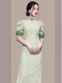 On Sale Dew Shoulder Horn Sleeve Floral Dress