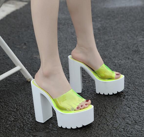 Outlet High-heeled palin color platform slippers
