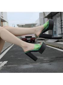 Outlet High-heeled palin color platform slippers