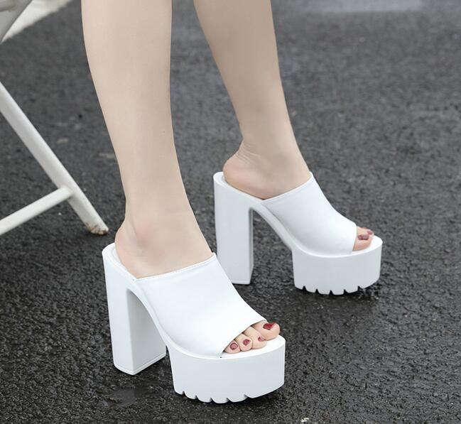 Simple style Chunky heel waterproof platform sippers