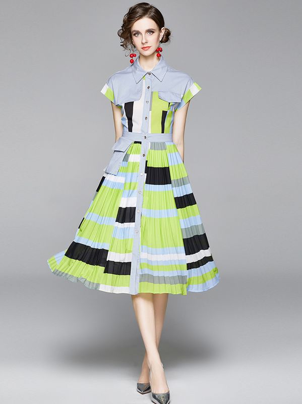 New Style Doll Collars Show Waist Printing Dress