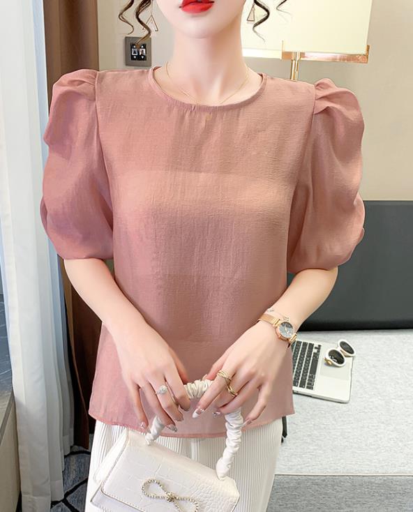 On Sale Pure Color Puff Sleeve Fashion Blouse