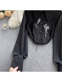 Spring new tassel embroidered shirt women's long-sleeved matching chic top