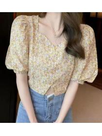 French floral chiffon shirt top women's temperament is thin all-match short-sleeved shirt