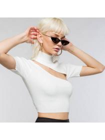 Hot selling short-sleeved top sexy hollow Cropped top