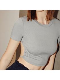 Hot selling short-sleeved top sexy hollow Cropped top