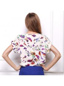 Summer popular European fashion plus size top bird print t-shirt short-sleeved chiffon shirt