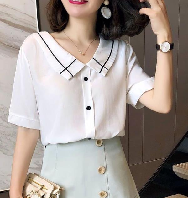 Korean Style  Color Matching Sweet Fresh Blouse