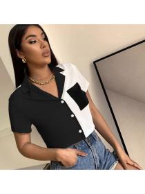 New style Cropped Top Pocket Single-breasted Short Sleeve Shirt