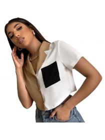 New style Cropped Top Pocket Single-breasted Short Sleeve Shirt