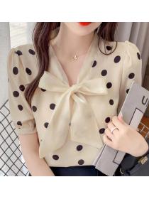 New Style Bowknot Matching Wave Point Blouse 