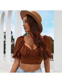 New style Sexy Backless Bow Top Slim Fit Lantern Sleeve Cropped Top