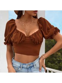 New style Sexy Backless Bow Top Slim Fit Lantern Sleeve Cropped Top
