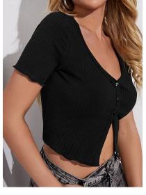 Fashion Slim fit crop top T-shirt short-sleeved button knitted bottoming shirt 