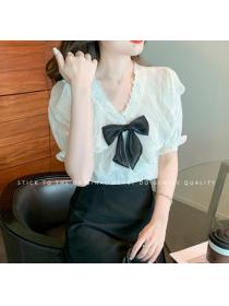 On Sale V  Collars Bowknot Matching Lace Top 