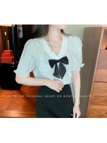 On Sale V  Collars Bowknot Matching Lace Top 