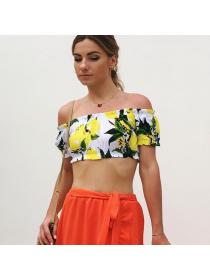 Hot sale off-shoulder sexy print short-sleeved beach vacation tube top for women