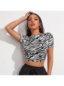 Women's Lace-Up Short Slim Fit Short Sleeve Striped Print Top