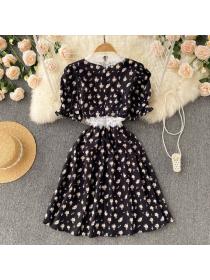 New style lace chiffon floral dress Vintage style black dress