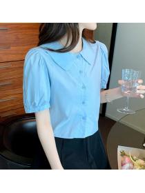  On Sale Back Bowknot Matching Short Style Blouse 