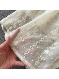 Summer new chiffon lace Plain color Short-sleeved dress