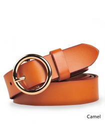 Ladies matching round buckle leather belt