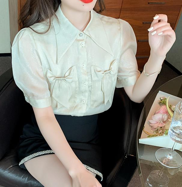 For Sale Bowknot Matching Pure Color Blouse