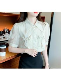 For Sale Bowknot Matching Pure Color Blouse 