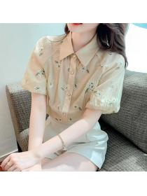 New Style Puff Sleeve Printed Short Blouse 