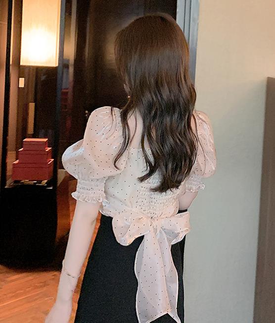 On Salle Bowknot Matching Fashion Lace Up Blouse