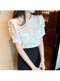 On Sale Solid Color Puff Sleeve Fashion Blouse 