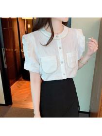 On Sale Solid Color Puff Sleeve Fashion Blouse 