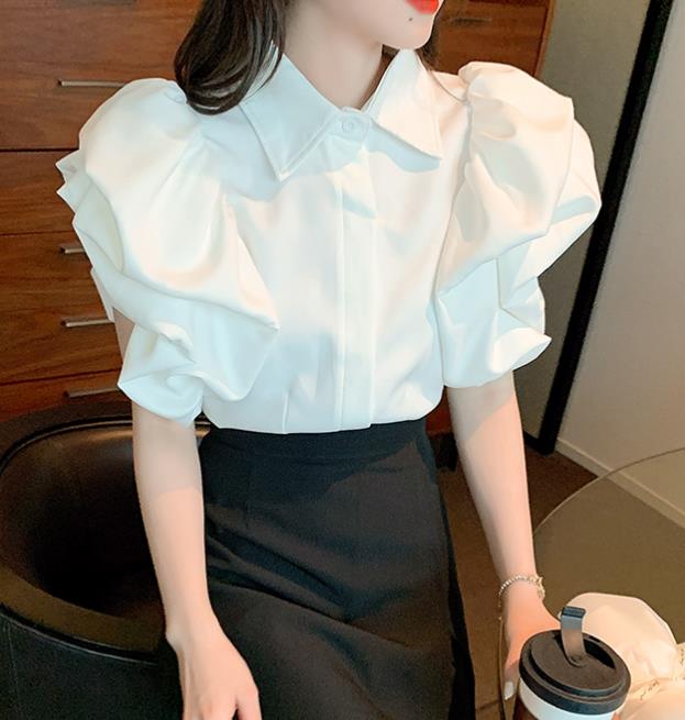 Outlet Puff Sleeve Solid Color Blouse