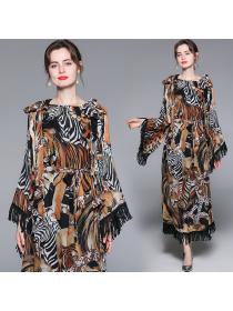 Hot sale Tassel Tiger print Soft Loose Waist Casual Long dress for women