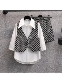 【M-4XL】Summer new Fake two-piece vest short pants two-piece set