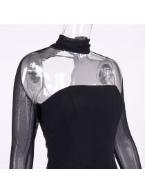 Outlet Hot style Summer new women's mesh fish bone hollow halter neck Midi dress