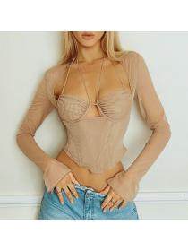 Outlet hot style Summer sexy women's mesh square neck hollow Corset Top