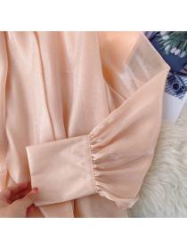 Hot sale puff sleeve slim Elegant blouse women's Matching bottoming shirt