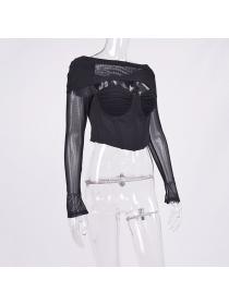 Outlet hot style Summer style mesh fish bone strapless Cropped top short T-shirt